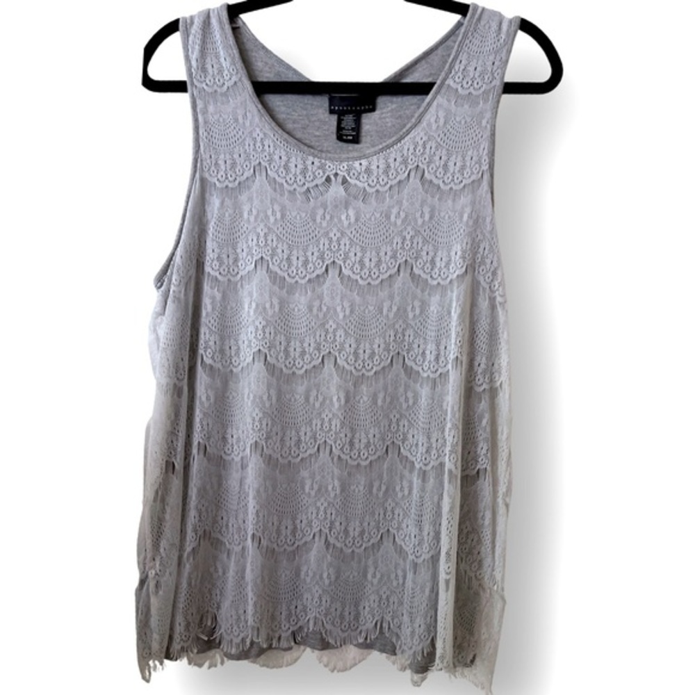 Apostrophe tank top grey with white‎ lace overlay
